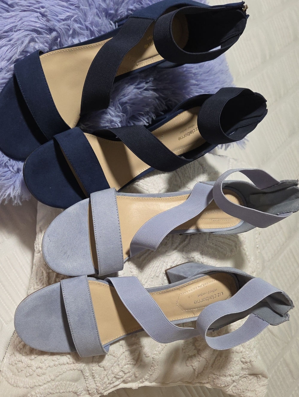 Liz Claiborne Navy and Light Blue Strappy Block Heel Sandals